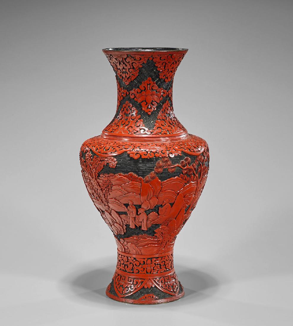 Chinese Red & Black Lacquer Vase (1 of 2)