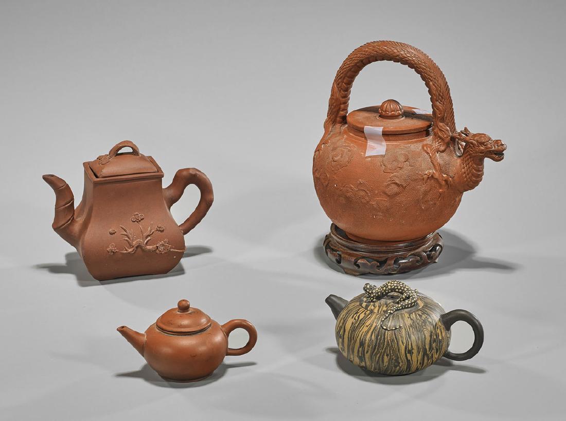 Four Old Yixing Pottery Teapots (1 of 2)