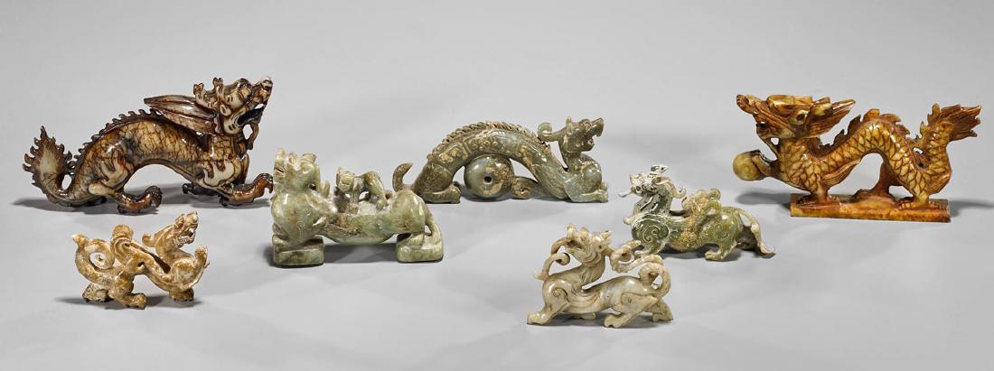 Seven Archaistic Chinese Dragon & Lion Carvings (1 of 1)