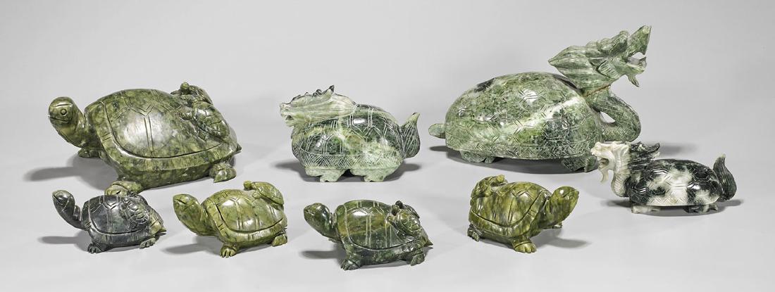 Eight Chinese Hardstone Carvings: Turtles & Dragon (1 of 1)