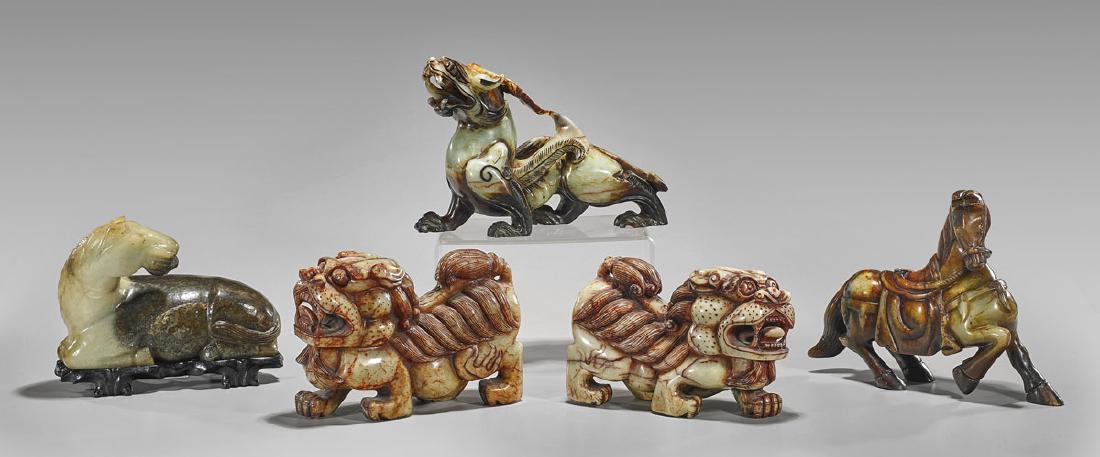 Five Hardstone Animal Carvings: Lions & Horses (1 of 1)