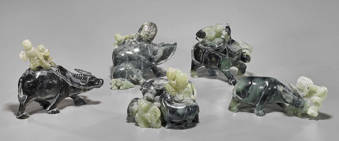 Five Hardstone Carvings: Pigs, Water Buffalo & Riders (1 of 1)