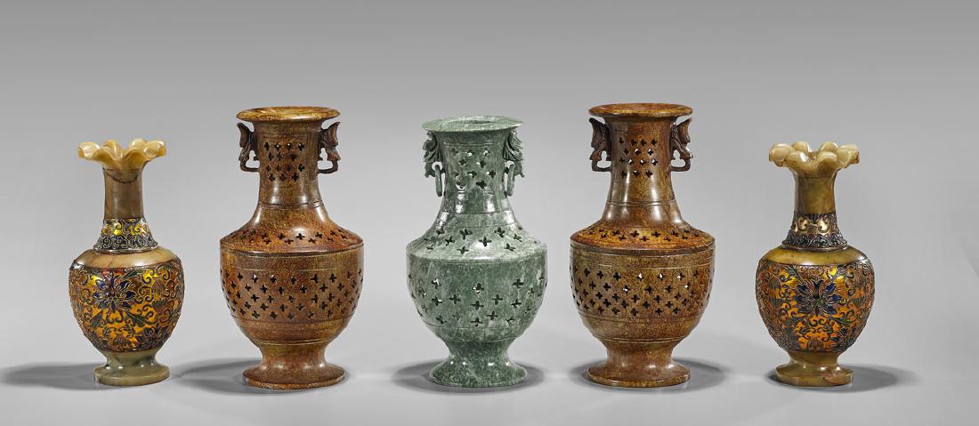 Five Chinese Carved Hardstone Vases: Openwork & (1 of 1)