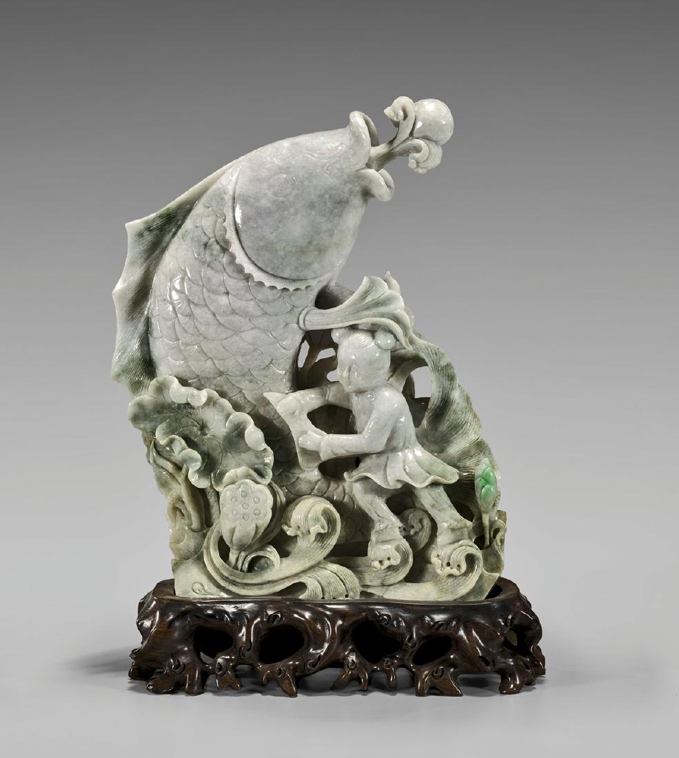 Large Carved Jadeite Group: Carp (1 of 2)