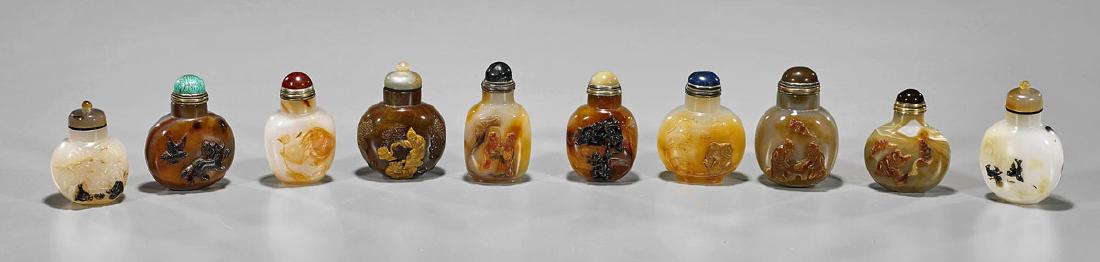 Collection of Carved Agate Snuff Bottles (1 of 1)