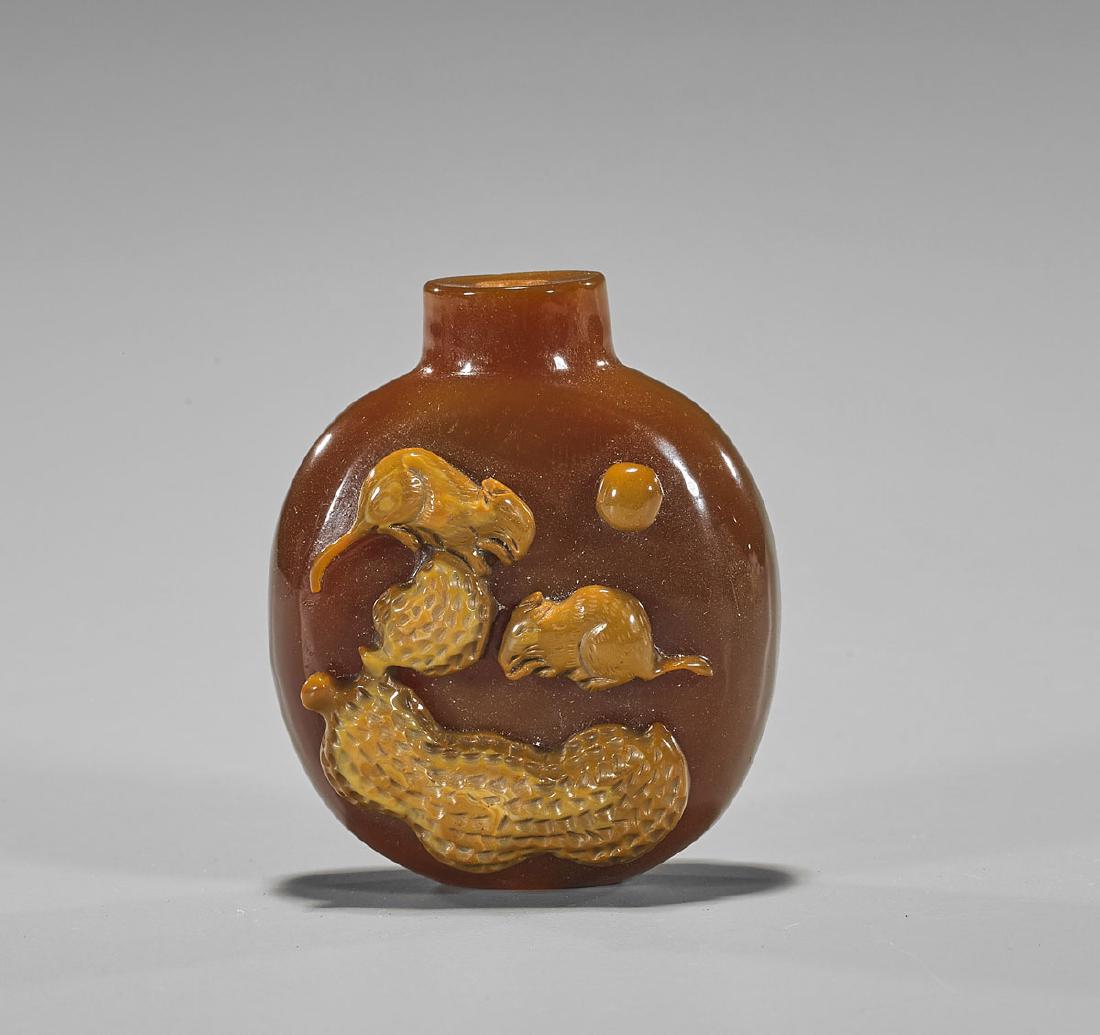Cameo Agate Snuff Bottle: Rats & Peanuts (1 of 2)