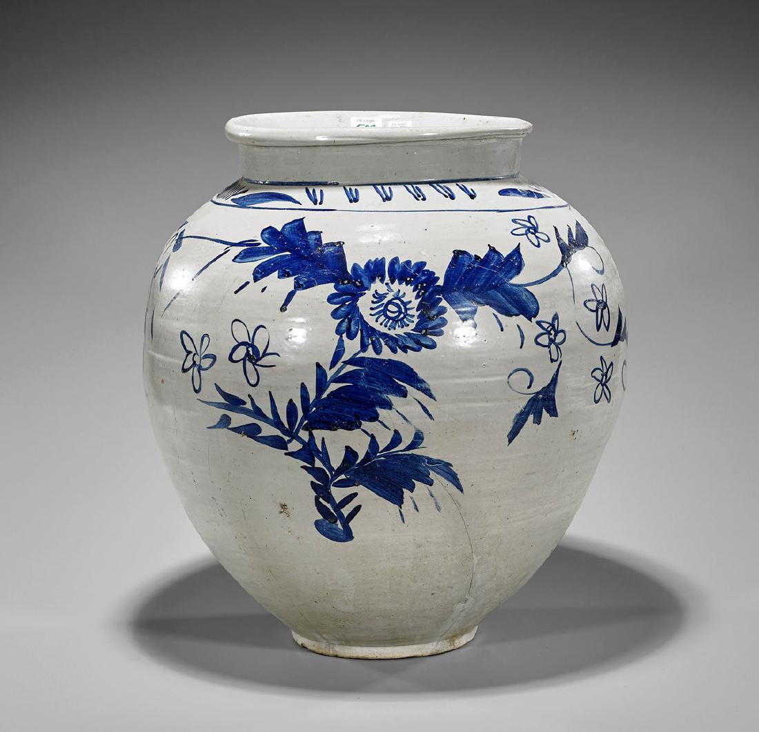 Large Old Korean Blue & White Jar (1 of 2)