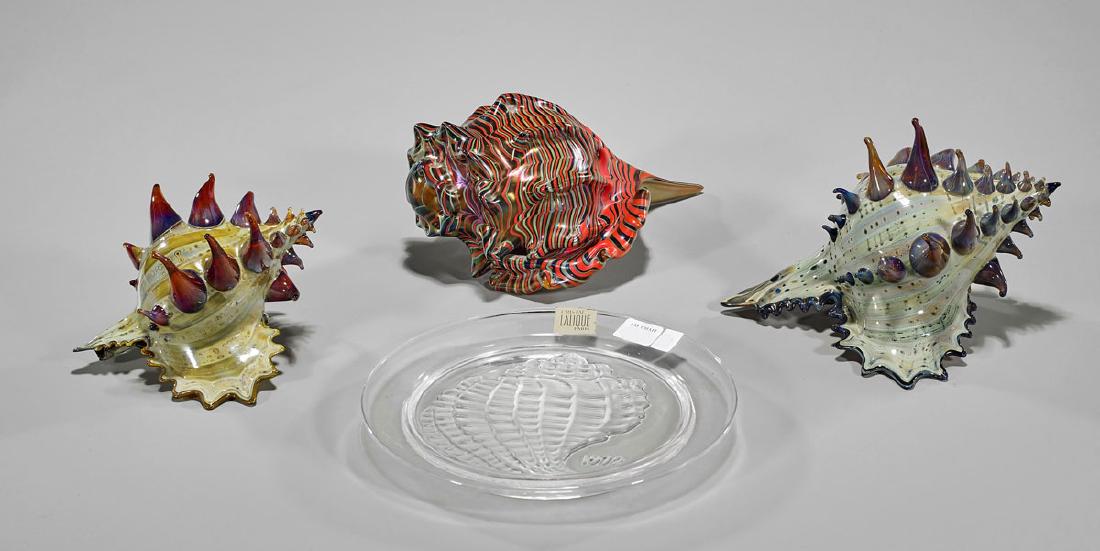 Four Art Glass Pieces: Shell Motifs (1 of 2)