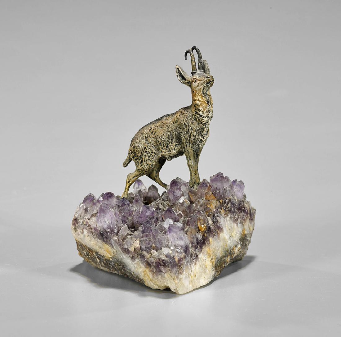 Old Austrian Bronze Ibex on Amethyst Base (1 of 1)