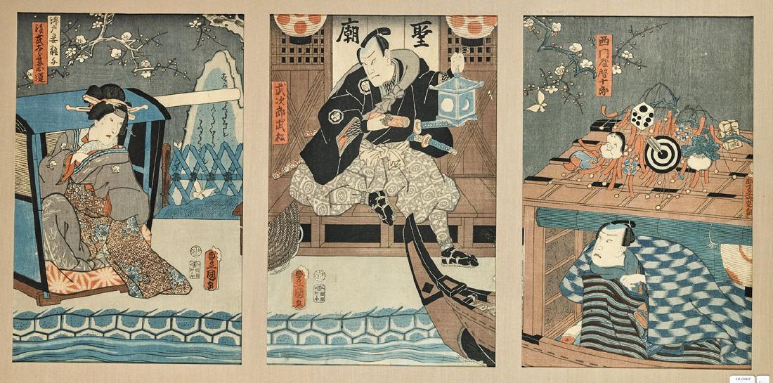 Antique Woodblock Triptych by Toyokuni III (1 of 1)