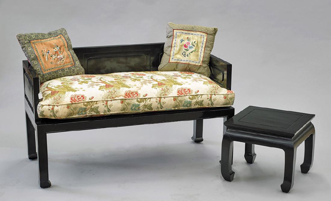 Chinese Lacquered Wood Bench & Stool (1 of 1)