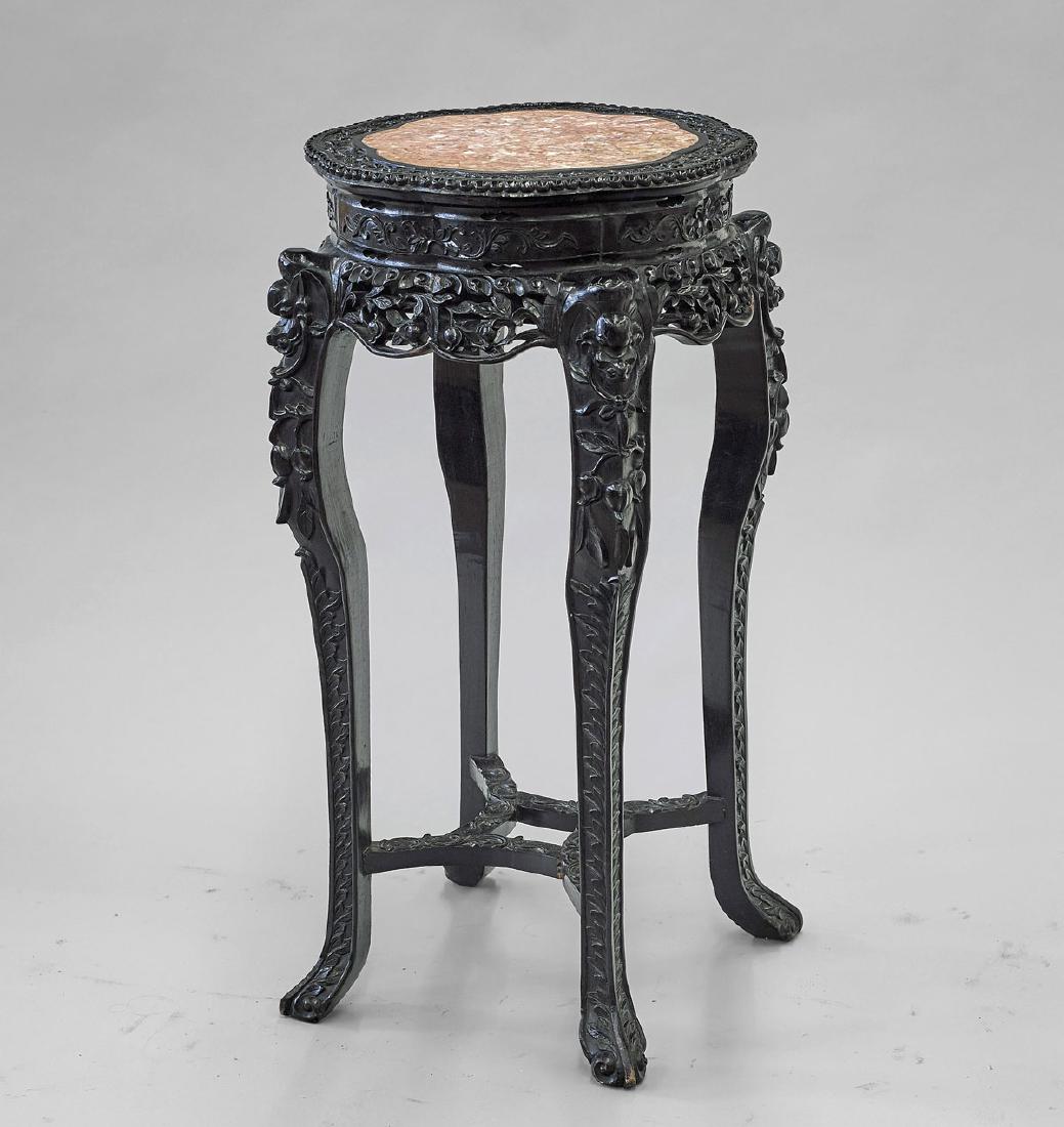 Chinese Marble Inset Hardwood Pedestal (1 of 1)