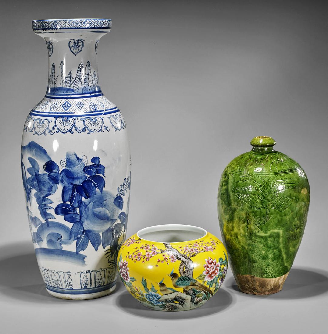 Three Chinese Ceramics: Vases & Jar (1 of 3)