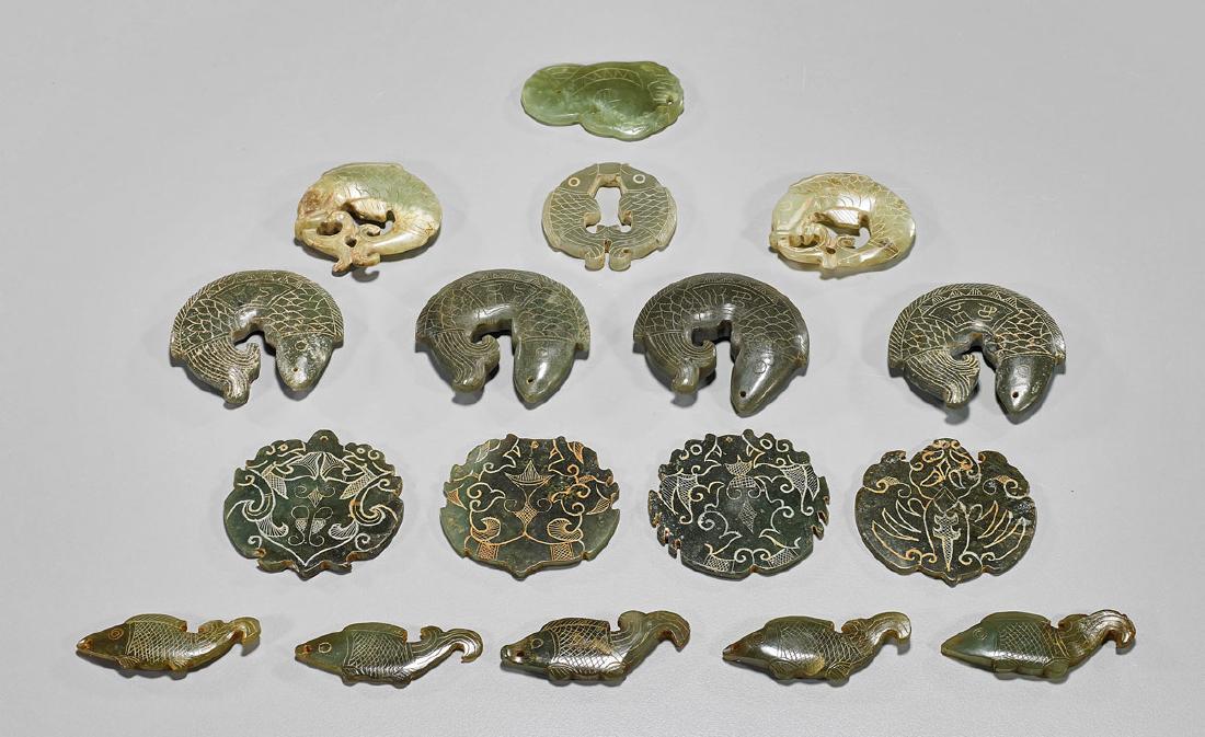 Group of Archaistic Chinese Carvings: Plaques & Fish (1 of 1)