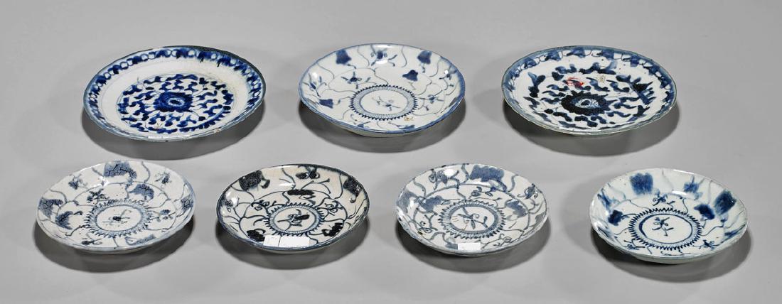 Seven Antique Chinese Blue & White Porcelain Dishes (1 of 2)