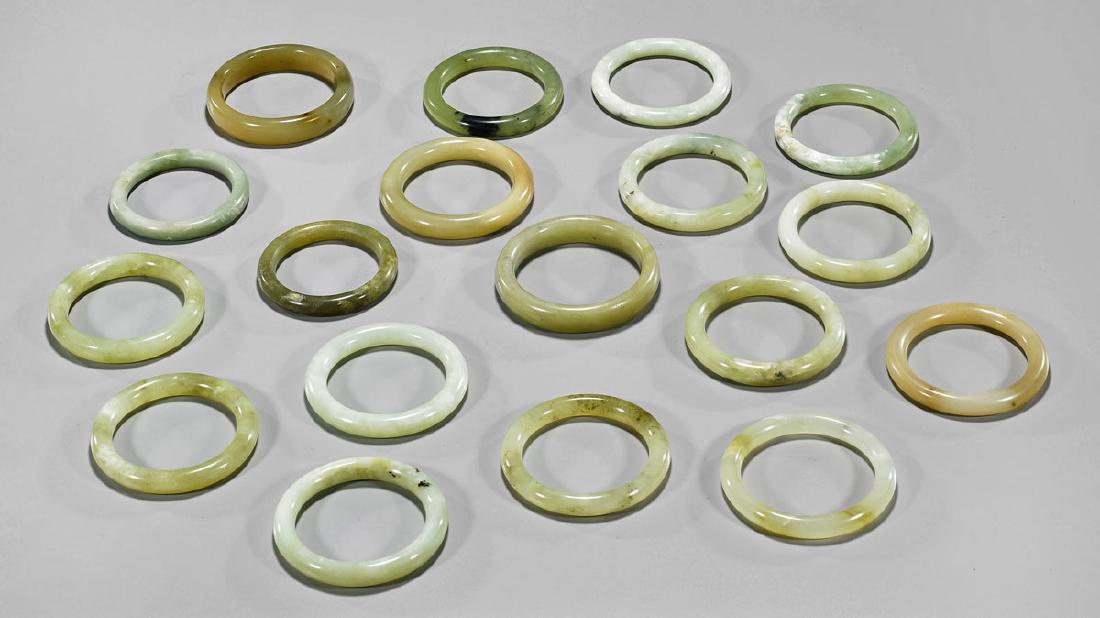 Eighteen Chinese Carved Serpentine Bangles (1 of 1)
