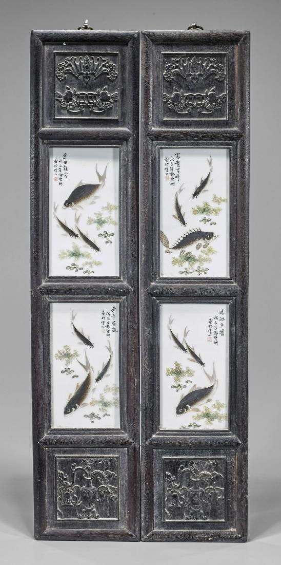 Pair Porcelain-Inset Wood Panels (1 of 2)