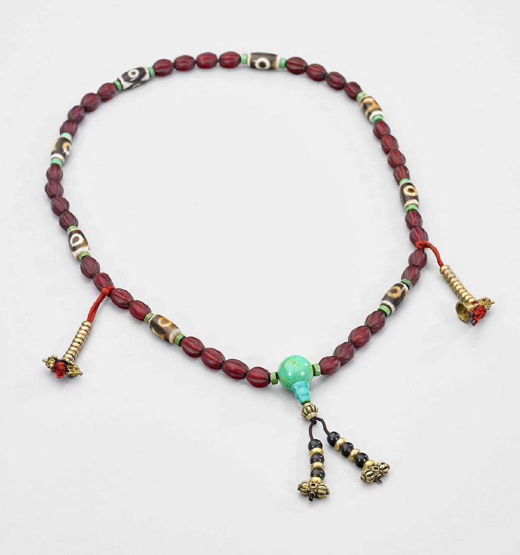 OLD CHINESE NECKLACE: Dzi, Glass & Turquoise (1 of 1)