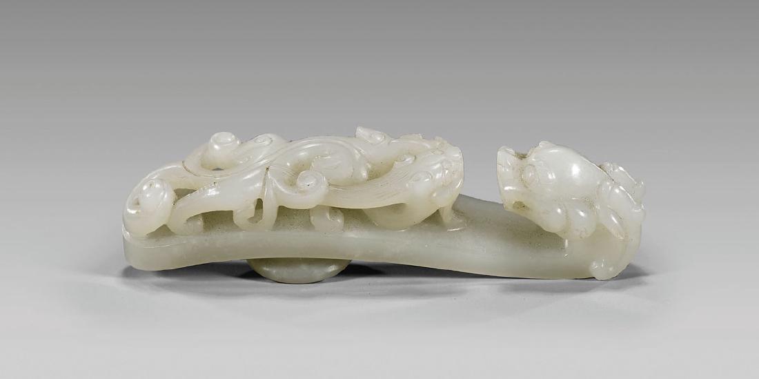 ANTIQUE CARVED WHITE JADE BELT HOOK (1 of 2)