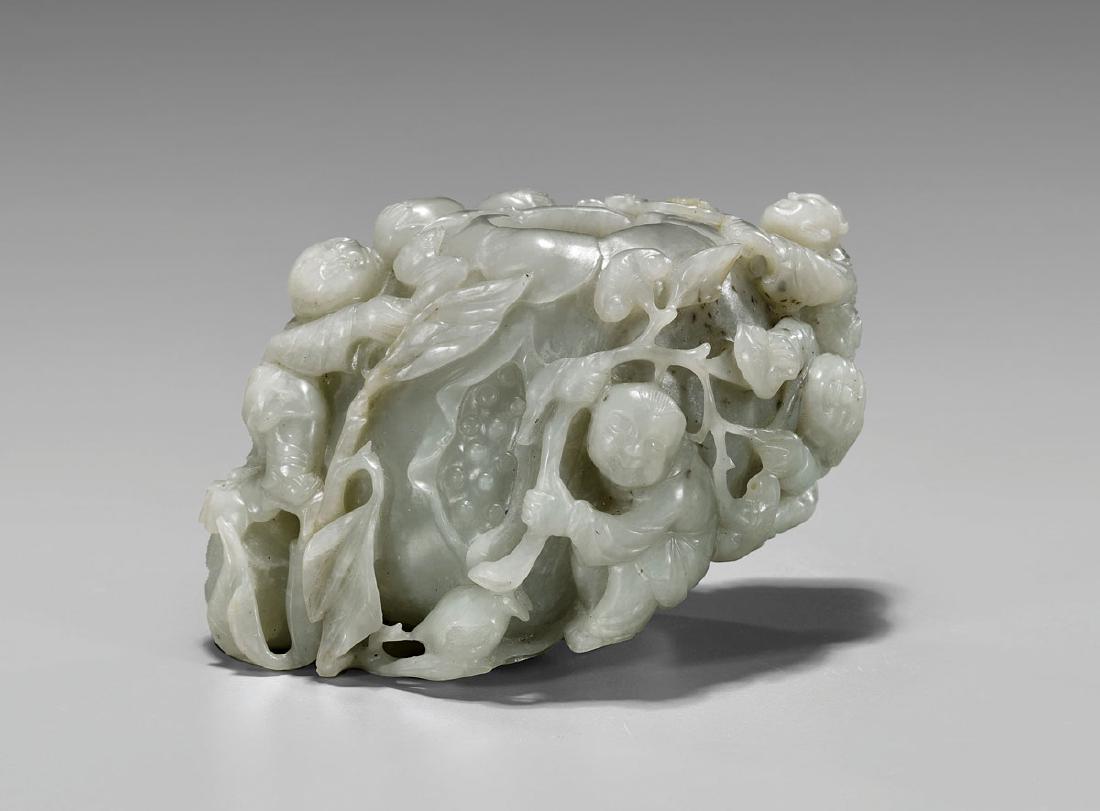 OLD CHINESE CARVED JADE VESSEL: Fruit & Boys (1 of 2)