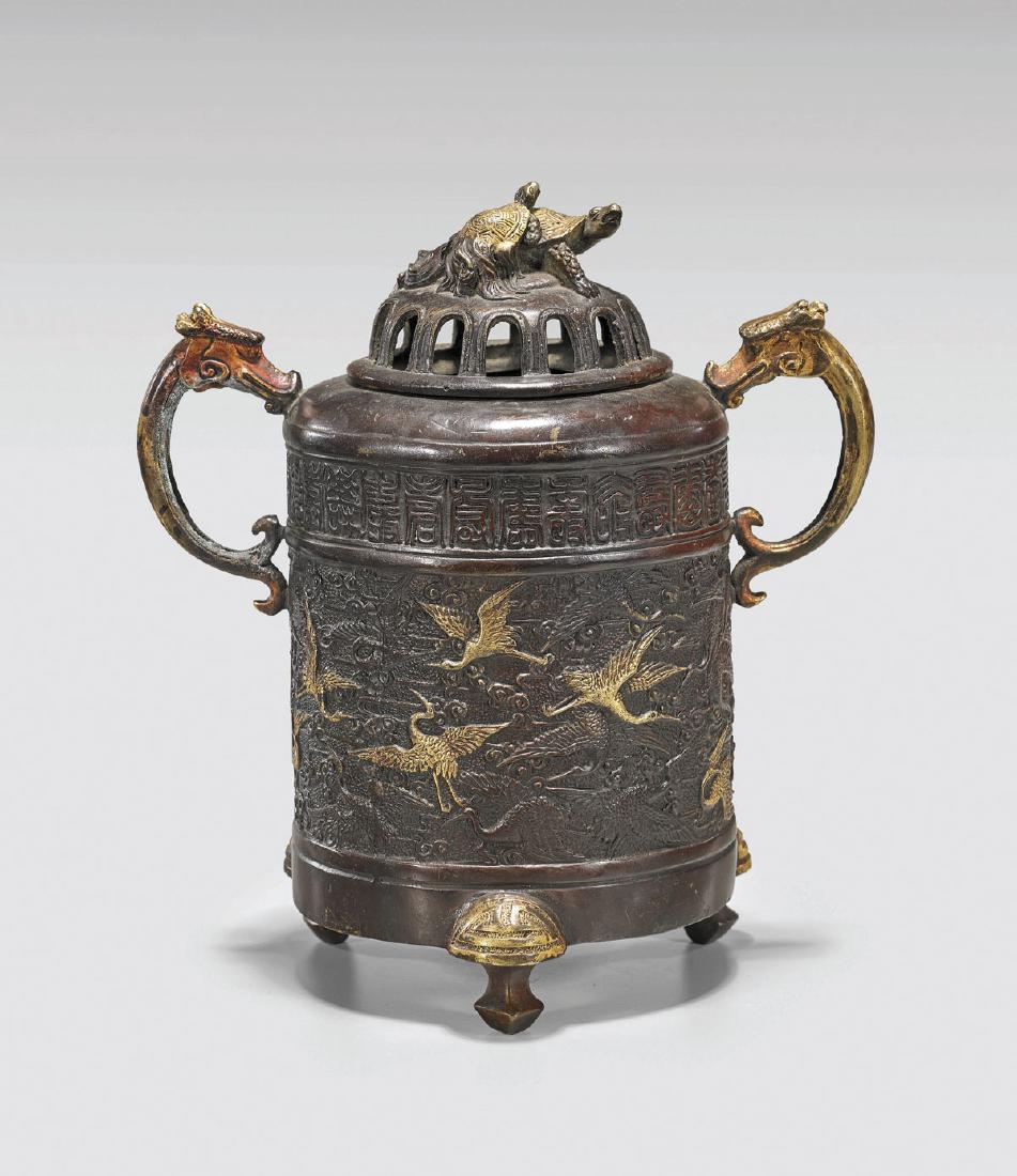 CHINESE PARCEL-GILT BRONZE CENSER (1 of 3)