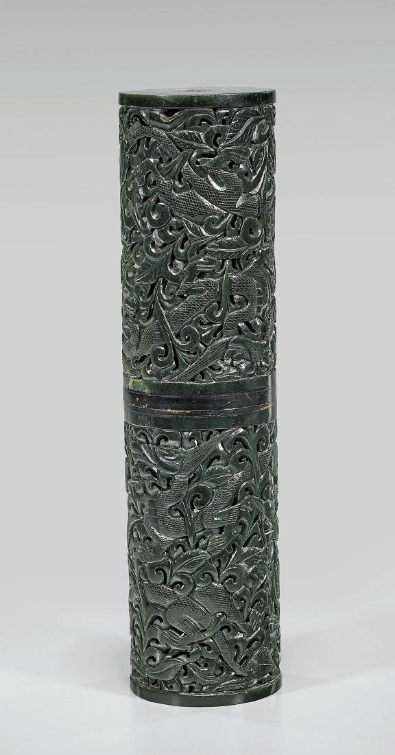 CARVED SPINACH JADE SCROLL HOLDER (1 of 4)