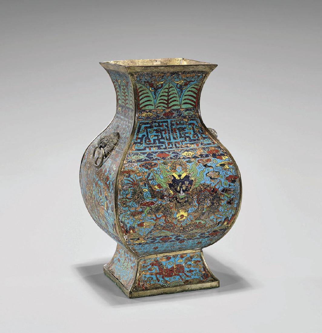 ANTIQUE CHINESE CLOISONNE ENAMEL HU VASE (1 of 3)