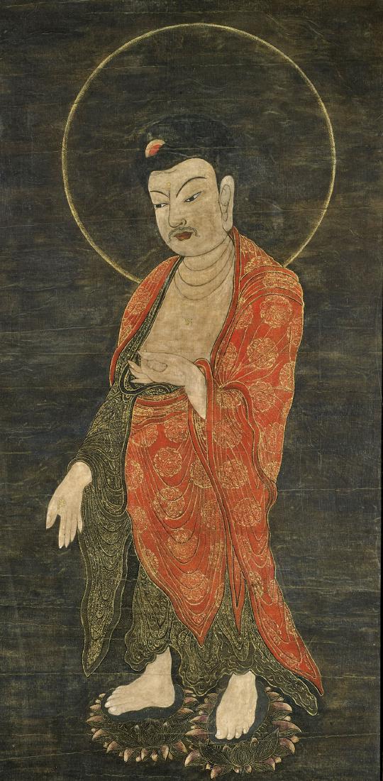 OLD KOREAN SILK PAINTING: Buddha (1 of 1)