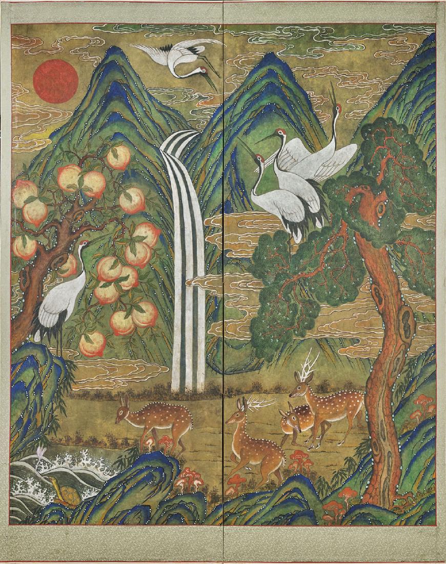 ANTIQUE KOREAN TWO-PANEL PAINTED SCREEN (1 of 1)