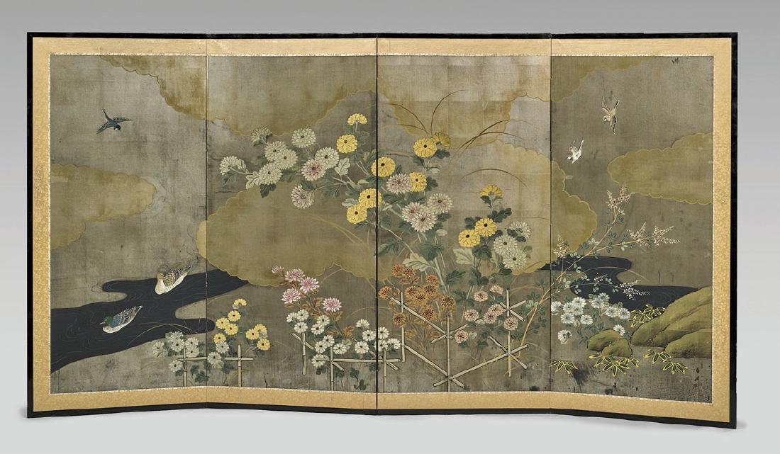 OLD JAPANESE FOUR-PANEL PAPER SCREEN (1 of 2)