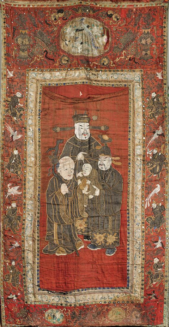 LARGE ANTIQUE CHINESE EMBROIDERED SILK TEXTILE (1 of 1)