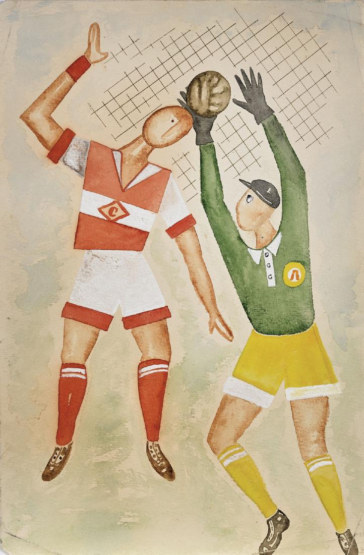 WATERCOLOR BY ANATOLI PETRITSKY: Soccer Players (1 of 2)