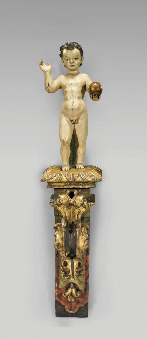 ANTIQUE CARVED GILTWOOD BABY JESUS & ORB STATUE (1 of 1)