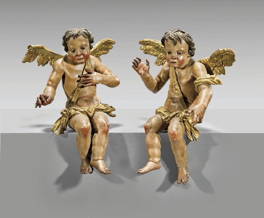 PAIR ANTIQUE GILT & POLYCHROME CHERUBS (1 of 1)