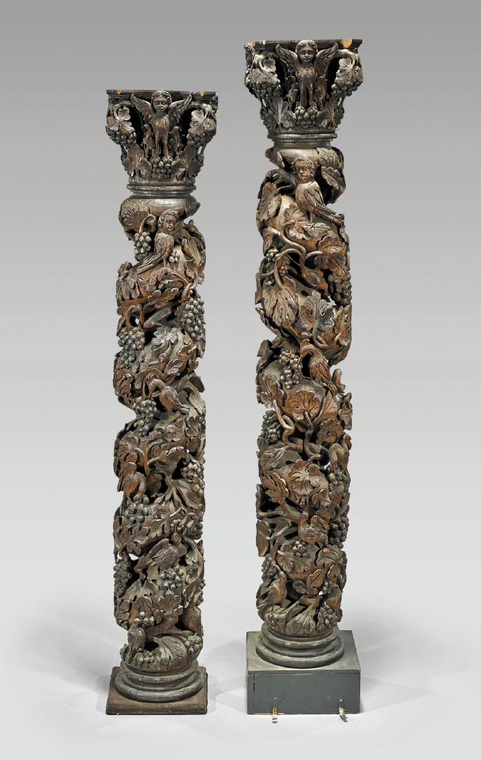 PAIR BAROQUE-STYLE FIGURAL WOOD PEDESTALS (1 of 2)