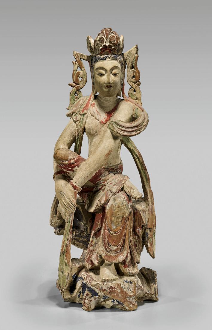 ANTIQUE CARVED WOOD BODHISATTVA (1 of 2)