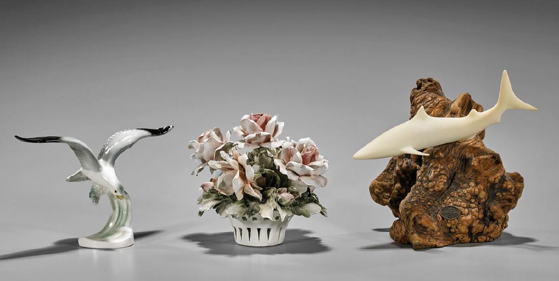 Three Decorative Items: Bird, Shark & Flowers (1 of 2)