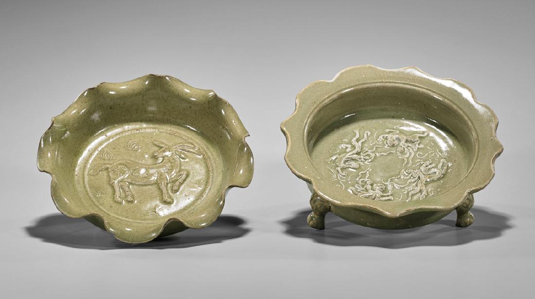 Two Celadon Glazed Ceramic Dishes (1 of 2)