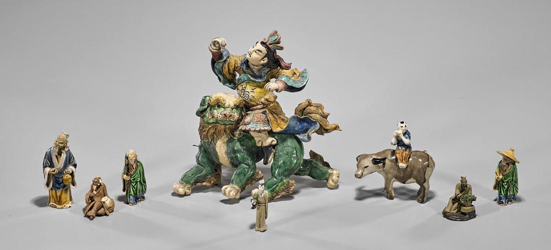 Eight Various Chinese Ceramics: Roof Tile & Mudmen (1 of 1)
