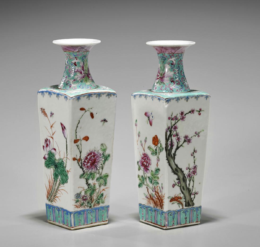 Pair Old Chinese Famille Rose Vases (1 of 2)
