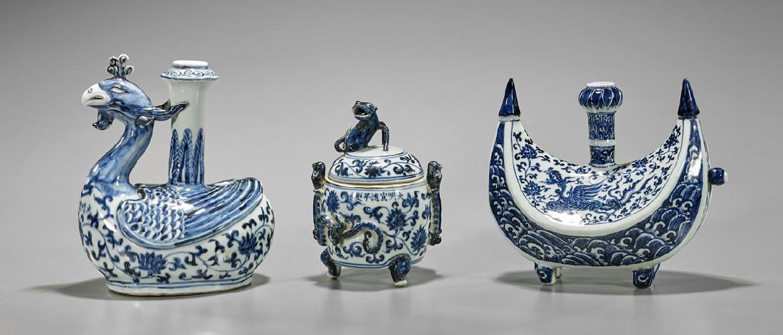 Three Elaborate Chinese Blue & White Porcelains (1 of 2)