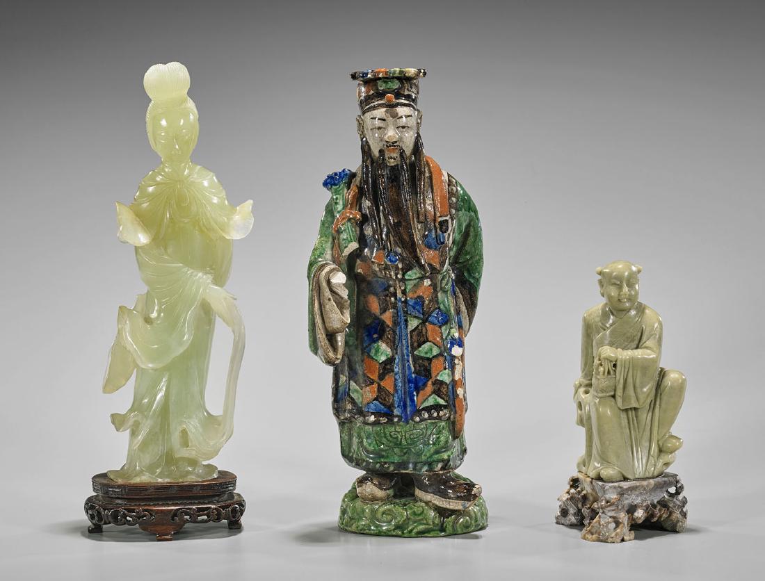 Three Chinese Stone & Ceramic Figures (1 of 1)