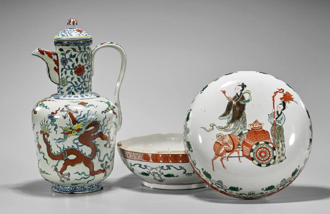 Old Chinese Porcelain Box & Ming-Style Glazed Ewer (1 of 3)