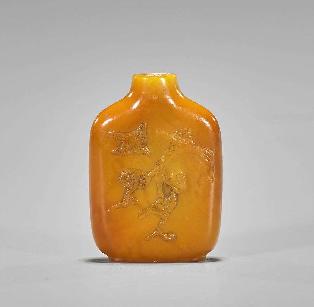 Old Amber Snuff Bottle: Birds & Flowers (1 of 1)