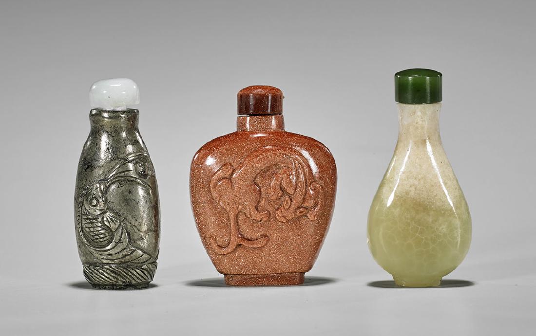 Three Snuff Bottles: Goldstone, Pyrite & Bowenite (1 of 1)