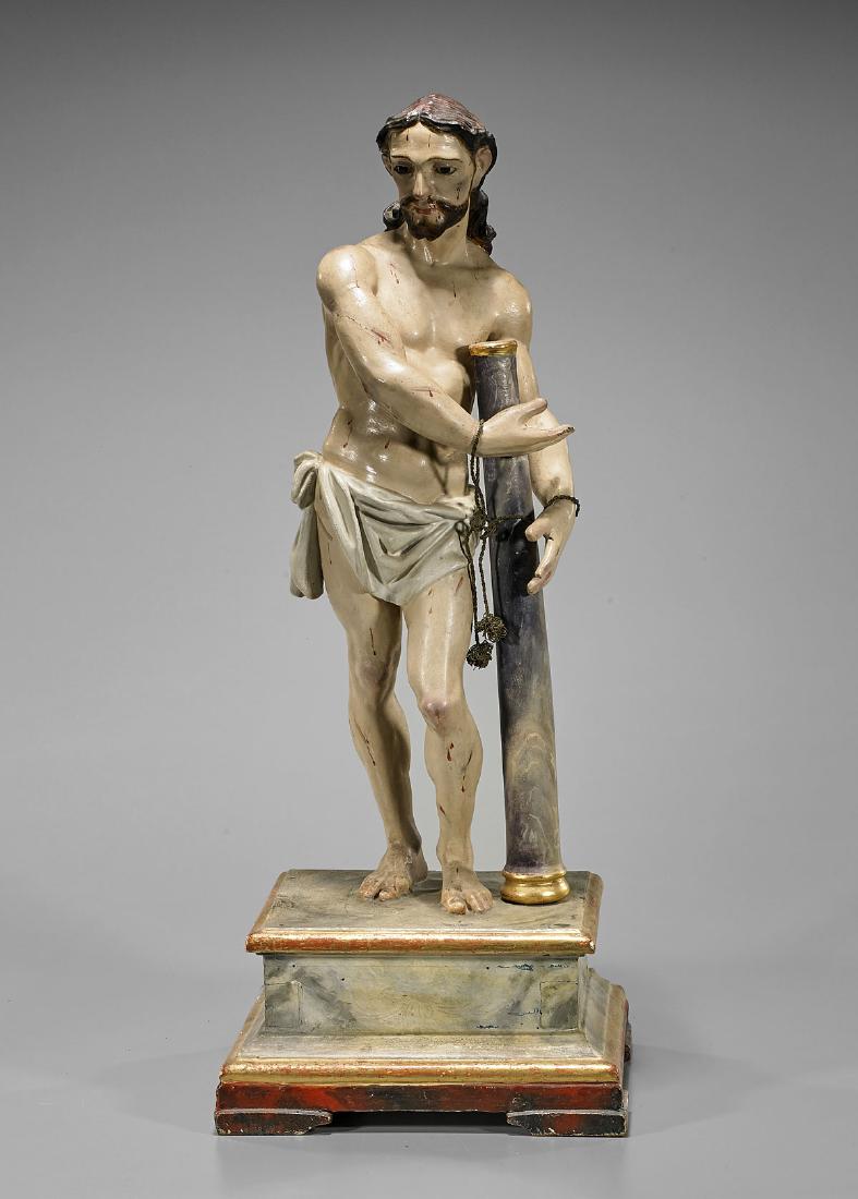 Antique Polychrome Wood Figure: Christ at the Column (1 of 2)