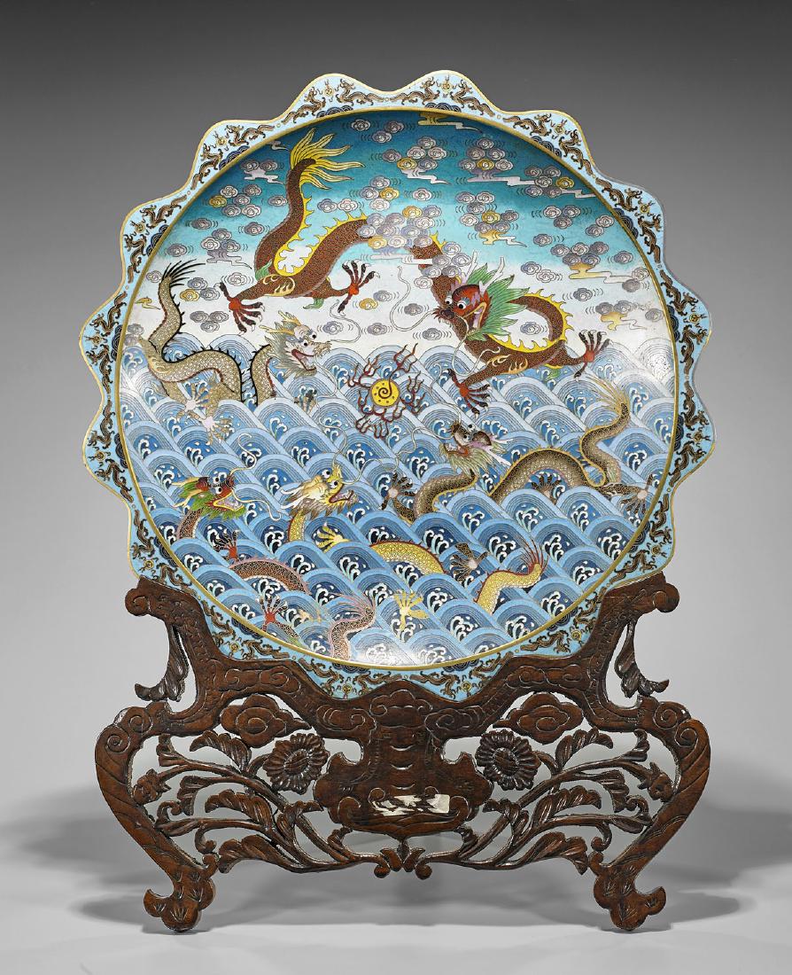 Massive Chinese Cloisonne Enamel Dragon Charger (1 of 1)