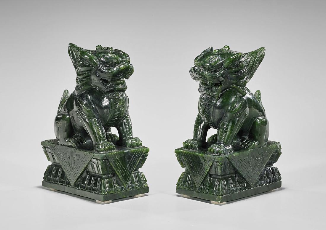 Pair Carved Spinach Jade Lions (1 of 1)