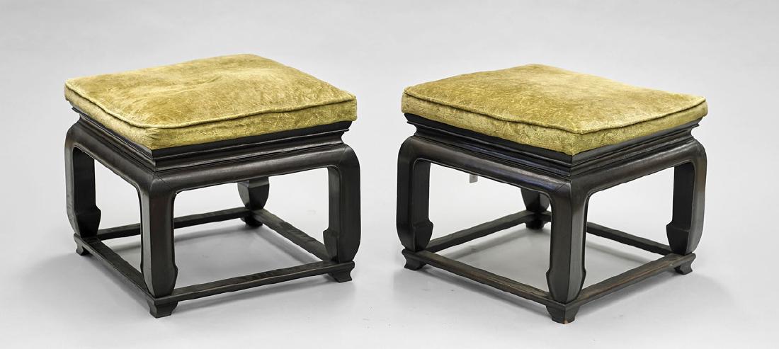 Pair Chinese Upholstered Hardwood Stools (1 of 1)