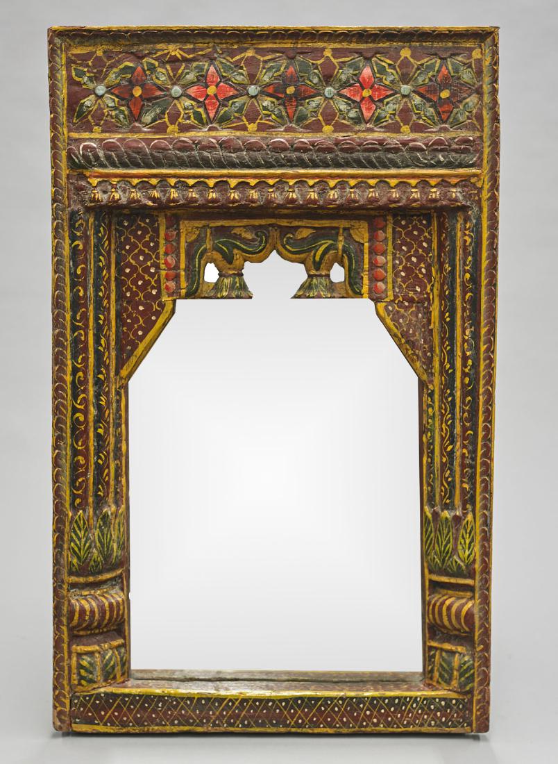 Old Indian Carved & Painted Wood Mirror (1 of 1)